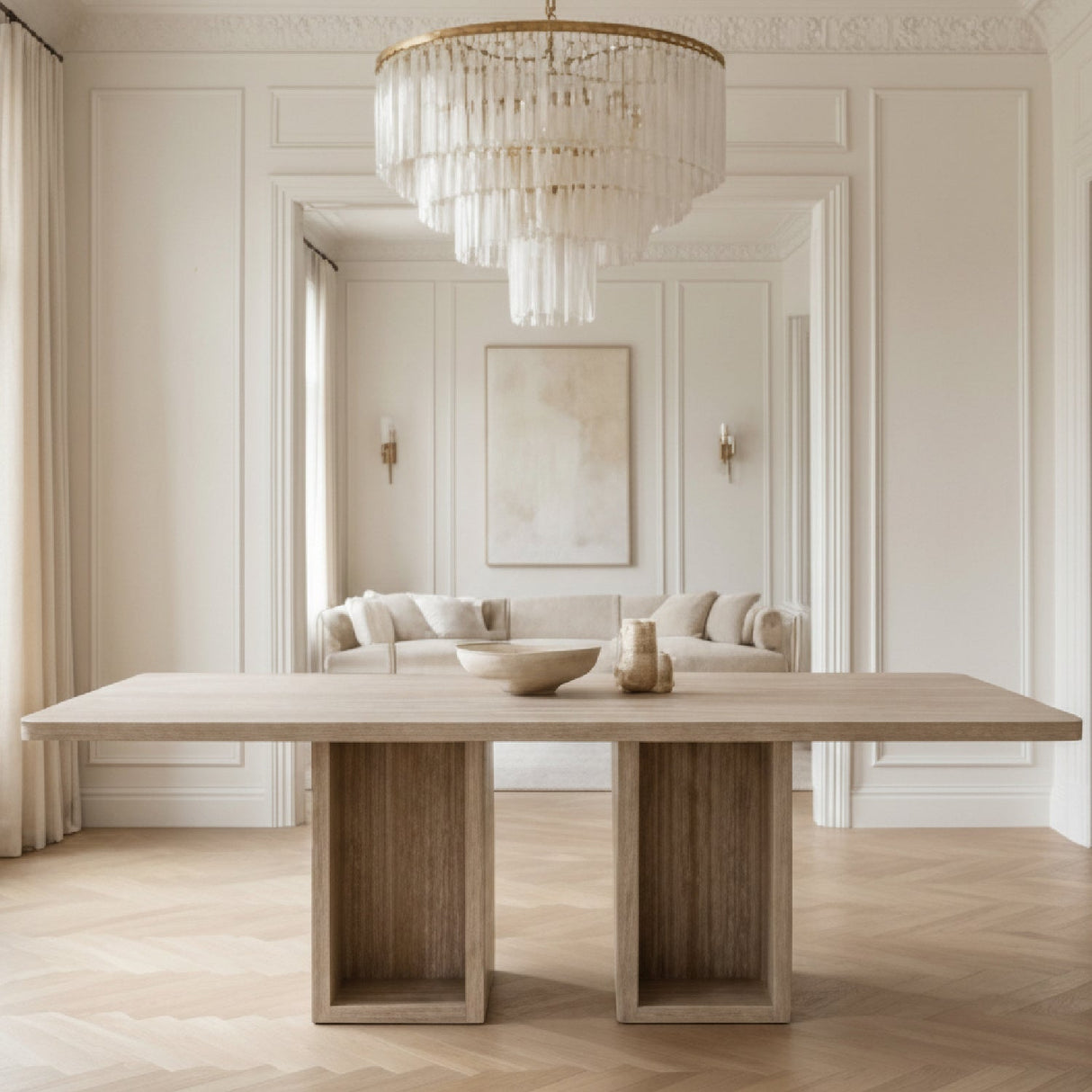 Rectangular Travertine Dining Table – Roma – angled view
