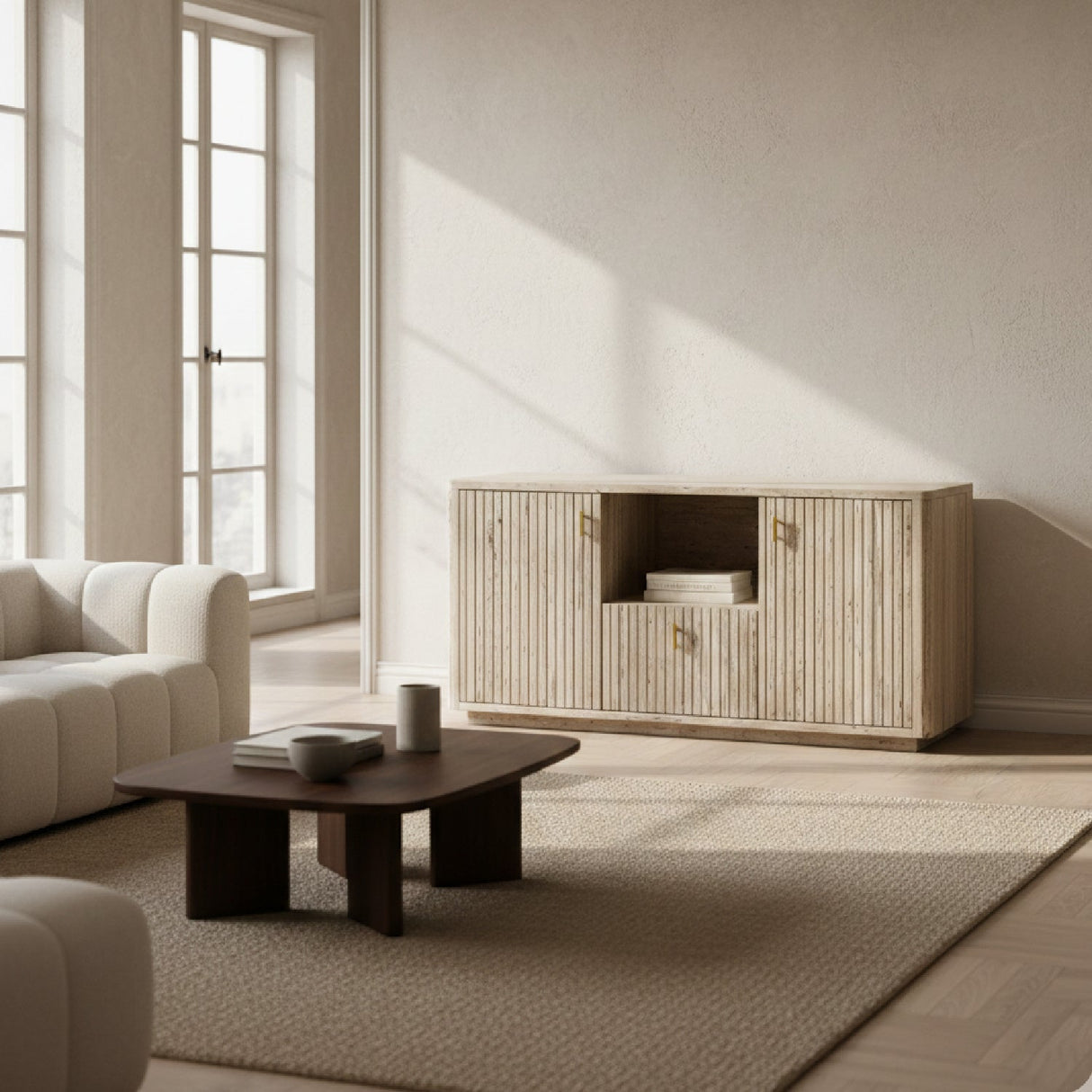 Travertine Style Horizontal File Cabinet – Roma – angled view