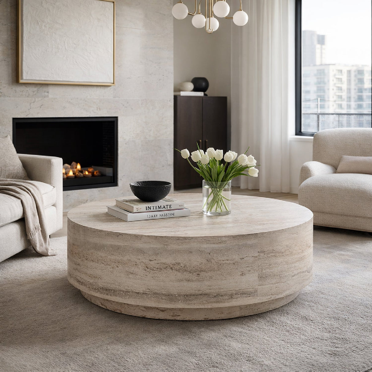 Round Travertine-Inspired Coffee Table | Oroa Modern Roma | Oroa.com