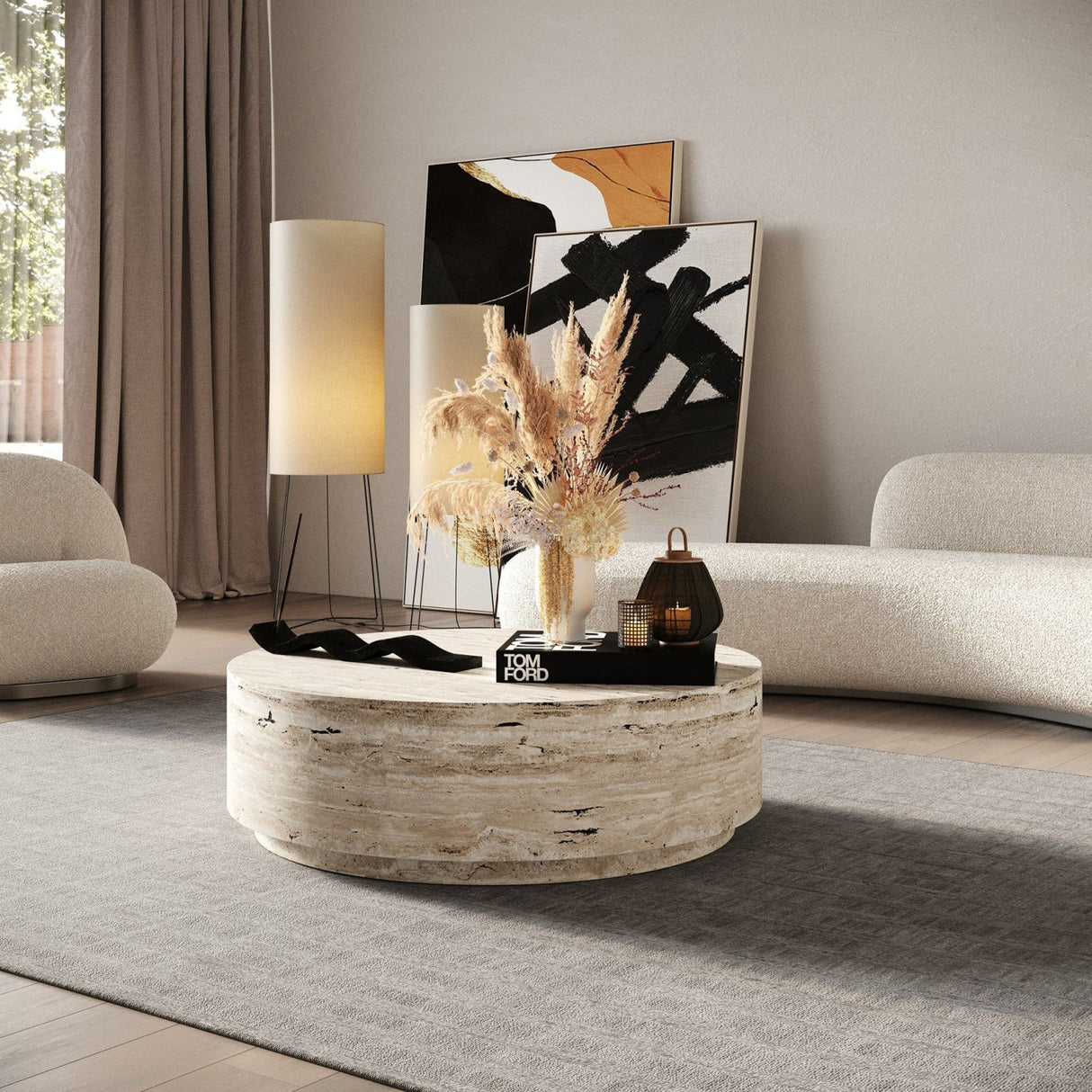 Round Travertine-Inspired Coffee Table | Oroa Modern Roma | Oroa.com