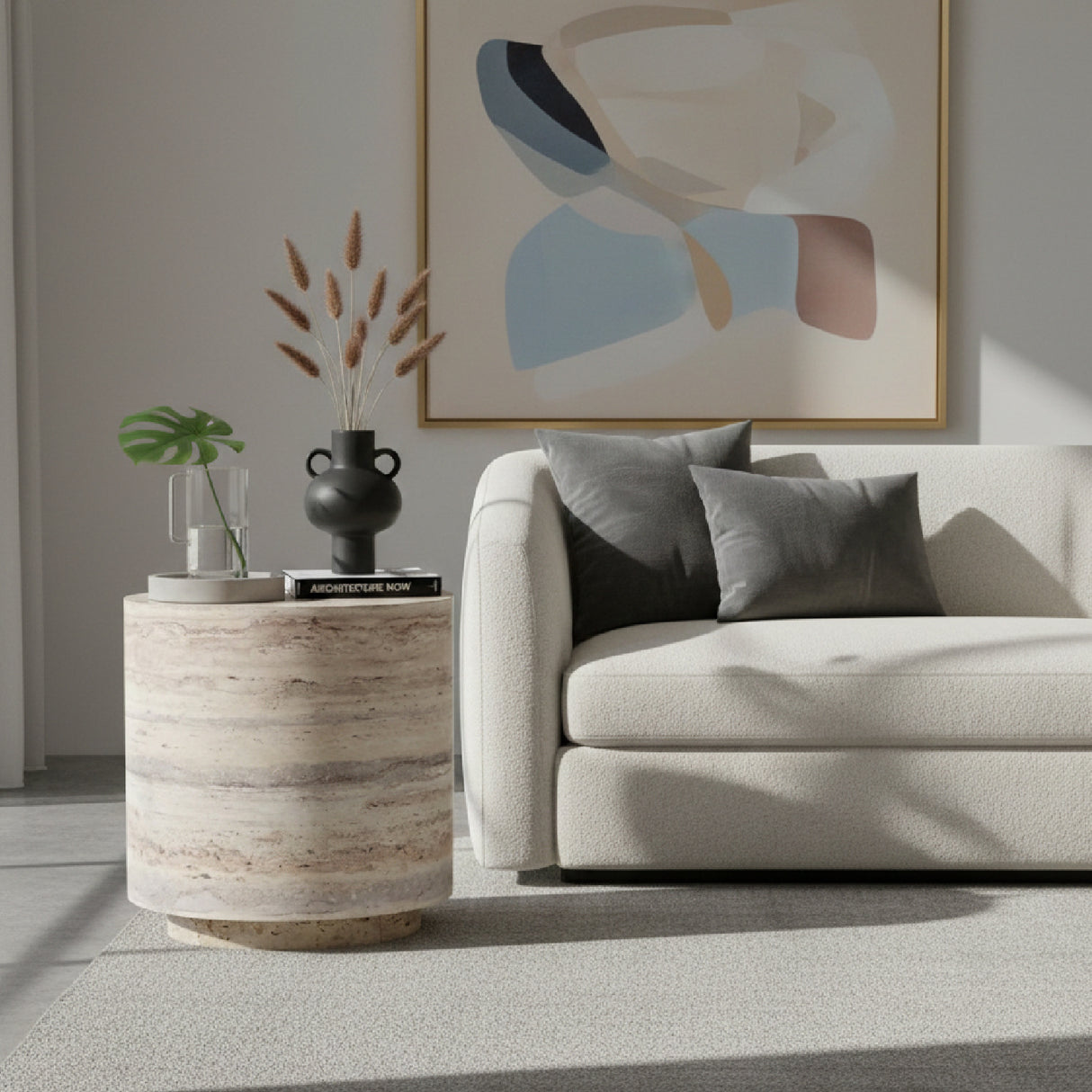 Travertine End Table – Roma – angled view