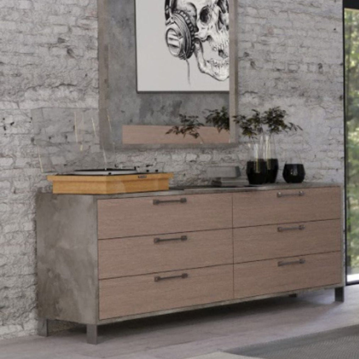 Brown Oak 6-Drawer Dresser – Boston – angled view