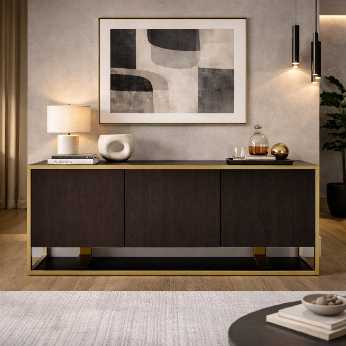 Wenge Veneer 3-Door Sideboard – Fauna – angled view