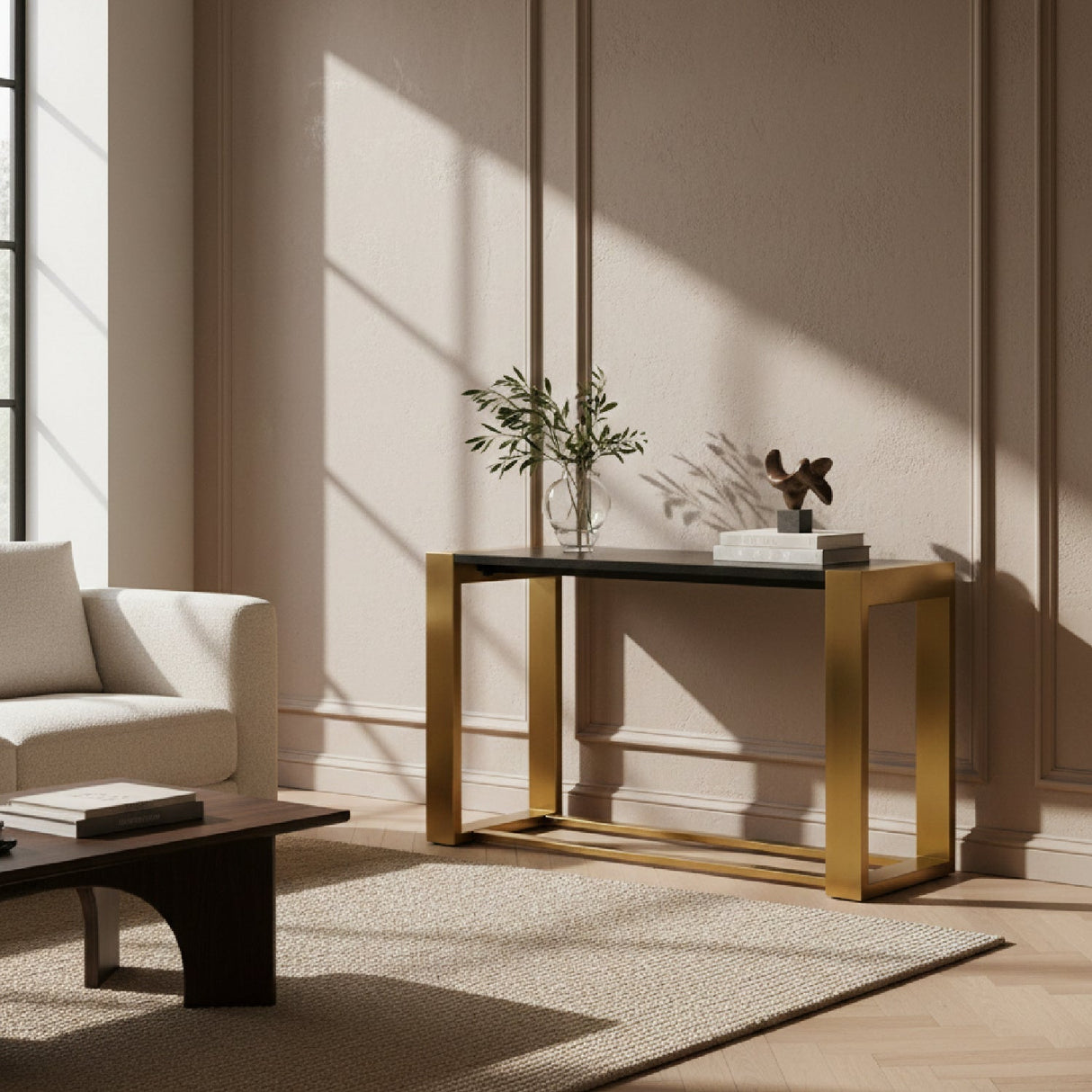 Brass Framed Console Table – Fauna – angled view