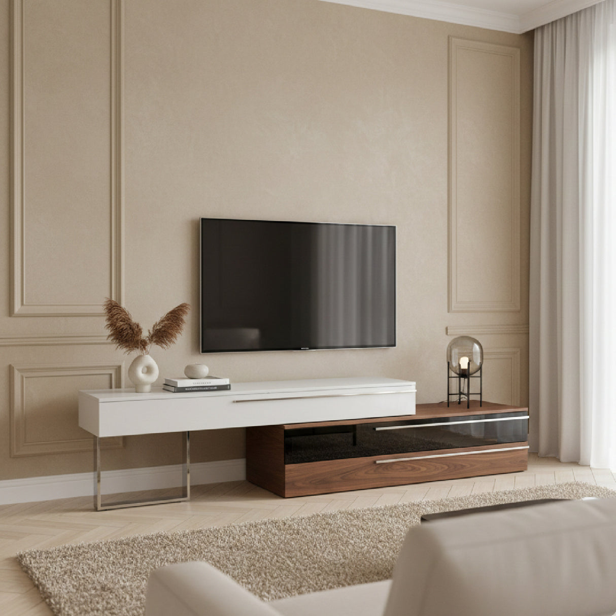 White & Walnut TV Stand | Oroa.com