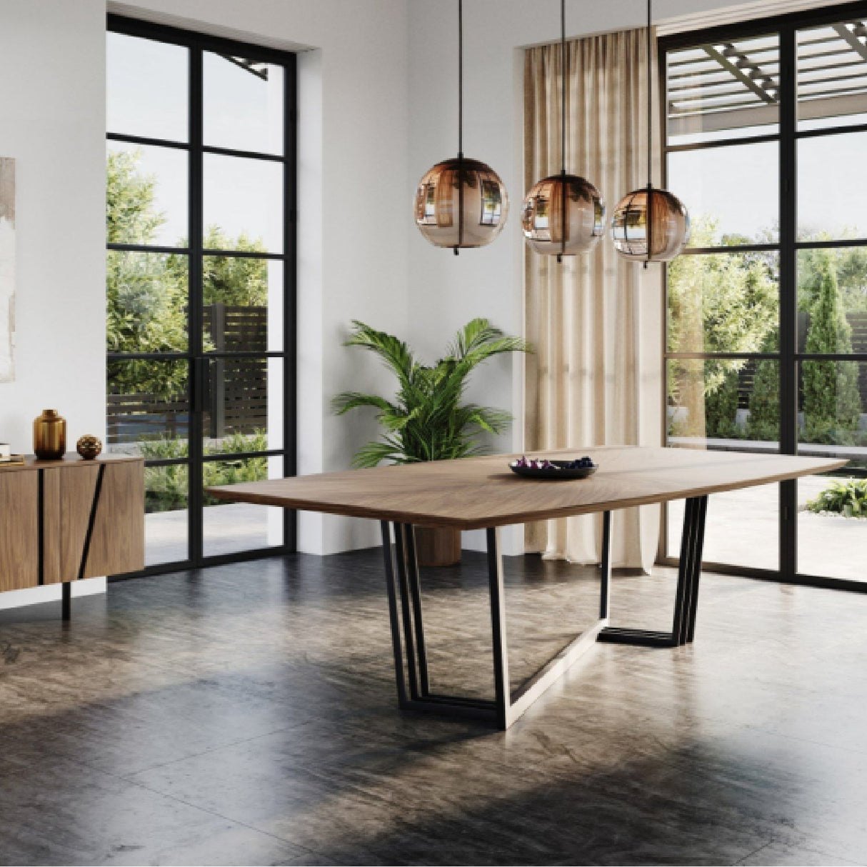Minimalist Walnut Dining Table – Gilroy – angled view