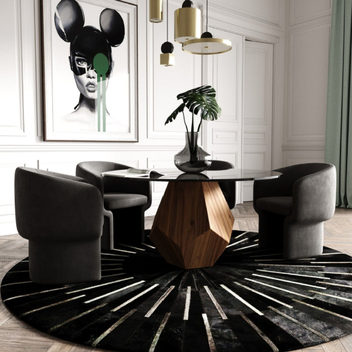 Geometrical Wooden Base Dining Table – Rackham – angled view