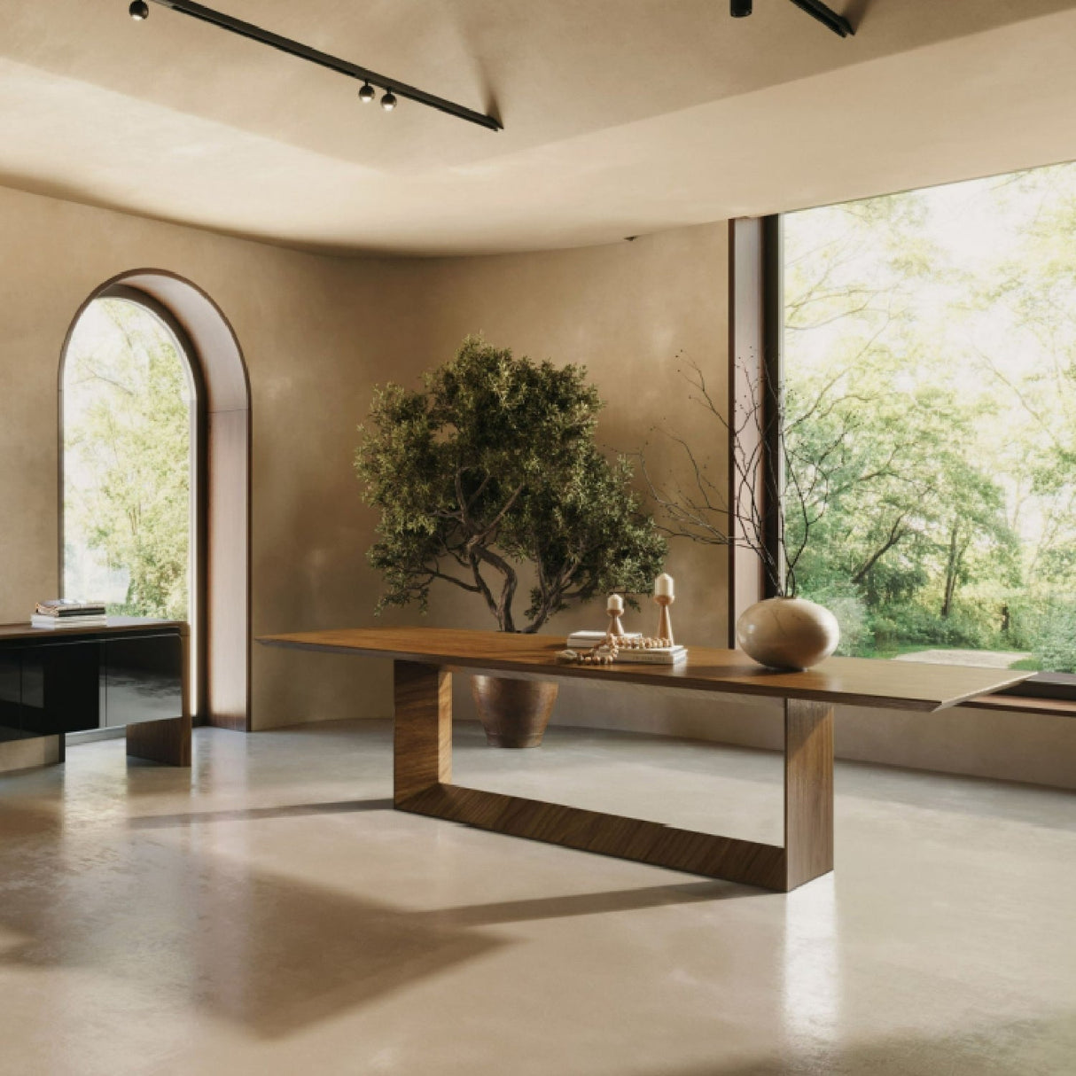 Walnut Veneer Dining Table – Channa – angled view