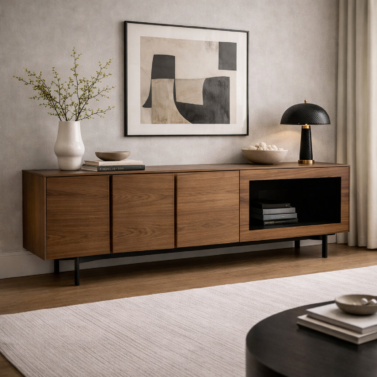 Walnut Veneer Sideboard – Glencoe – angled view