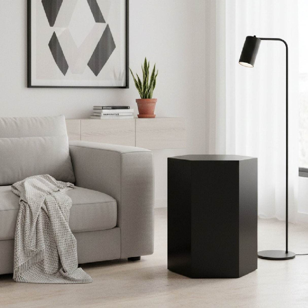 Hexagonal Gray End Table L – Newmont – angled view