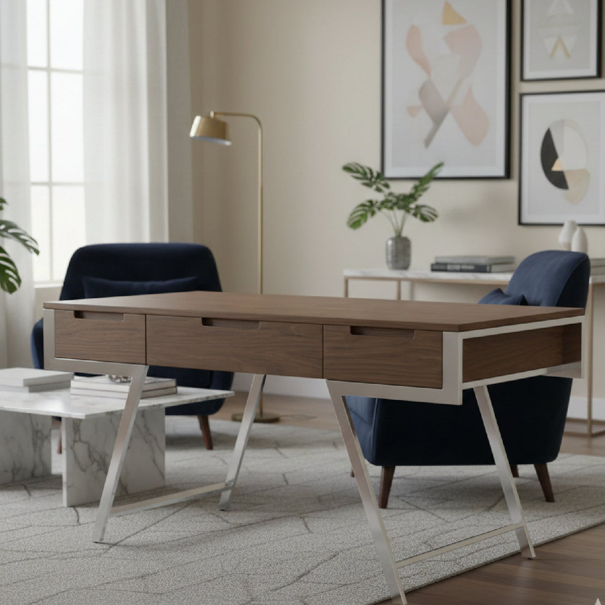 American Walnut 3-Drawer Desk – Dessart – angled view
