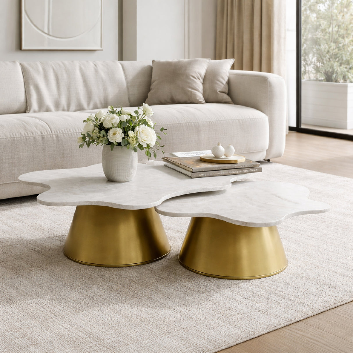 Freeform White Marble Coffee Tables (2) | OROA Modern Gabbro | Oroa.com