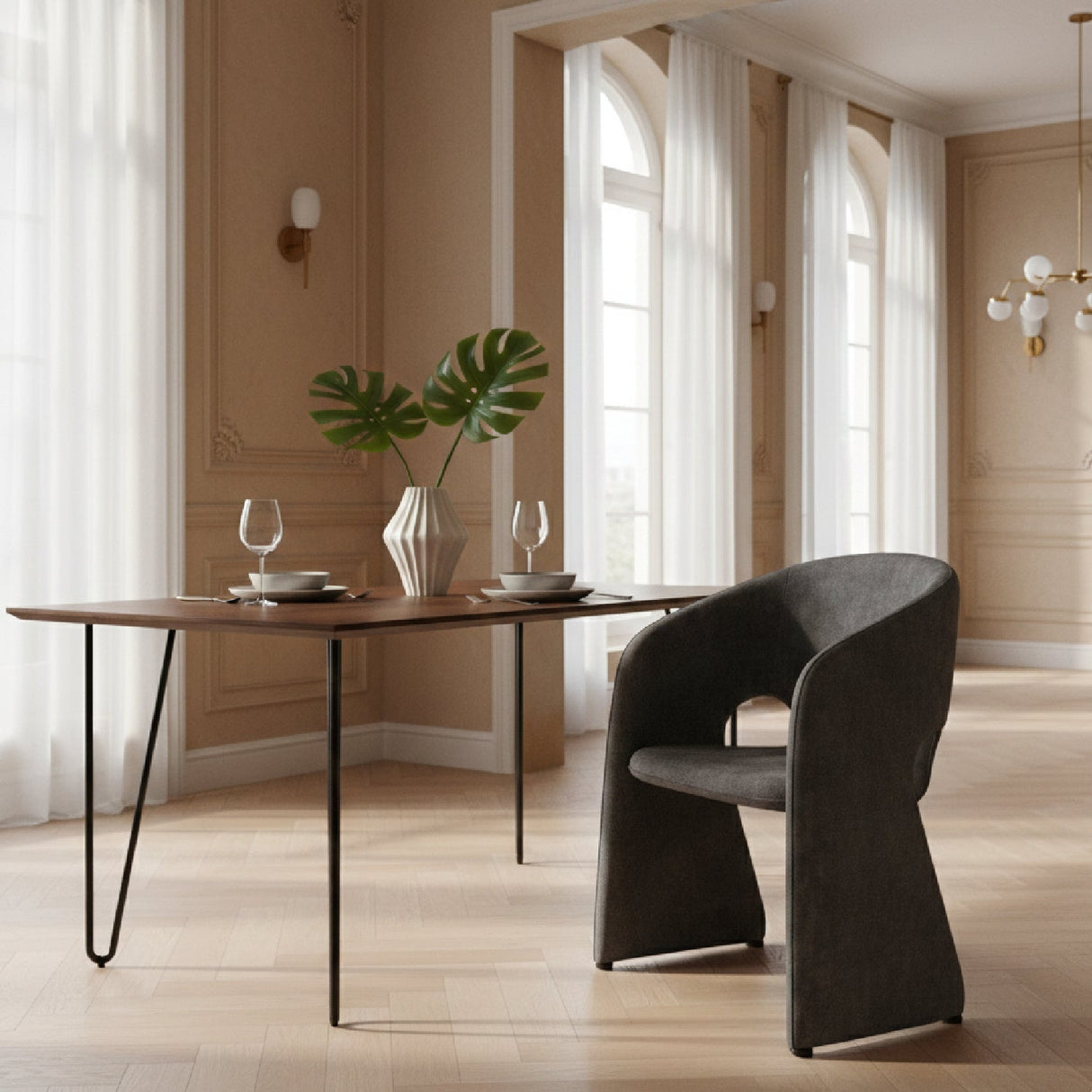 Dark Gray Velvet Dining Chair – Malvern – angled view