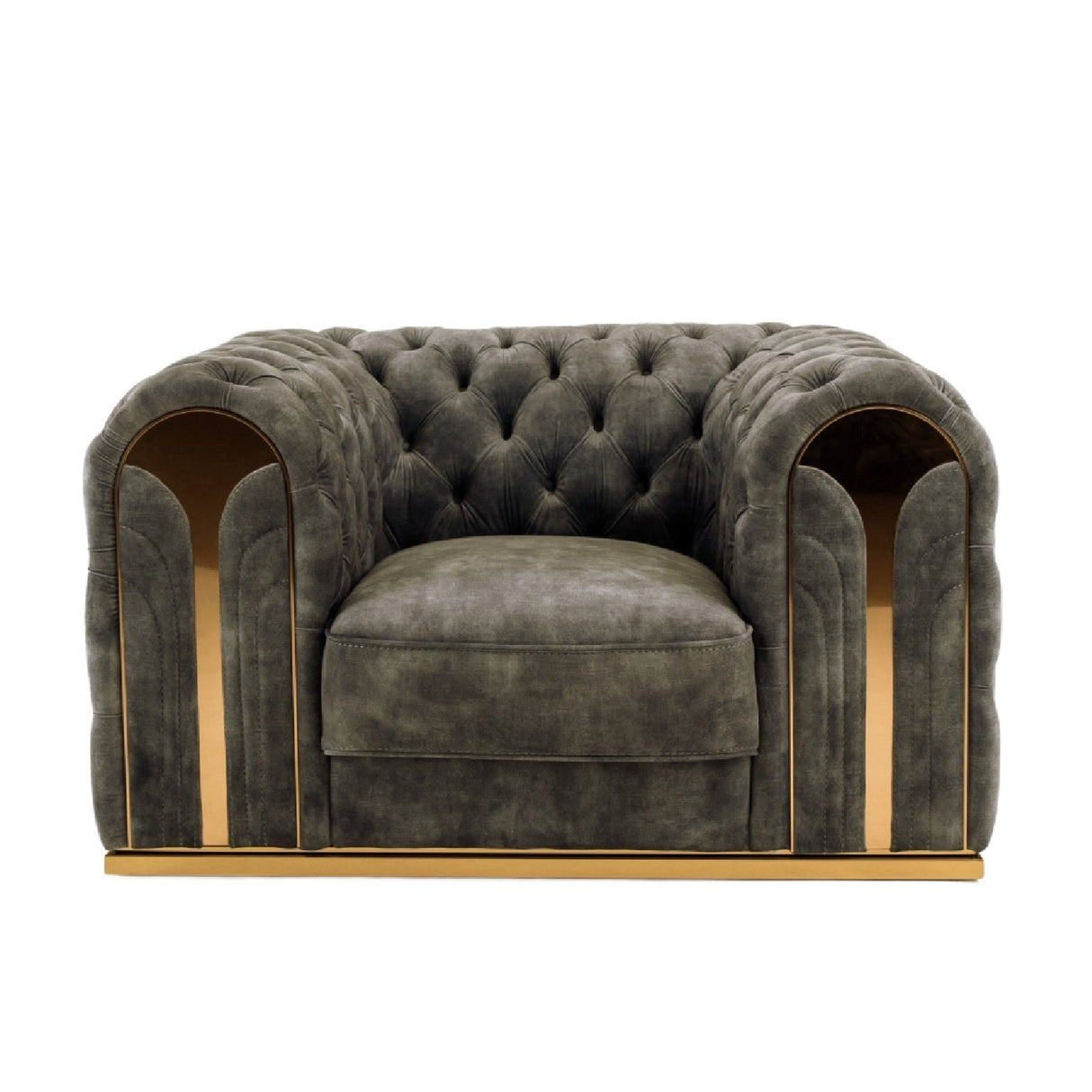 Gray Velvet Tufted Lounge Chair – Dosie – side view