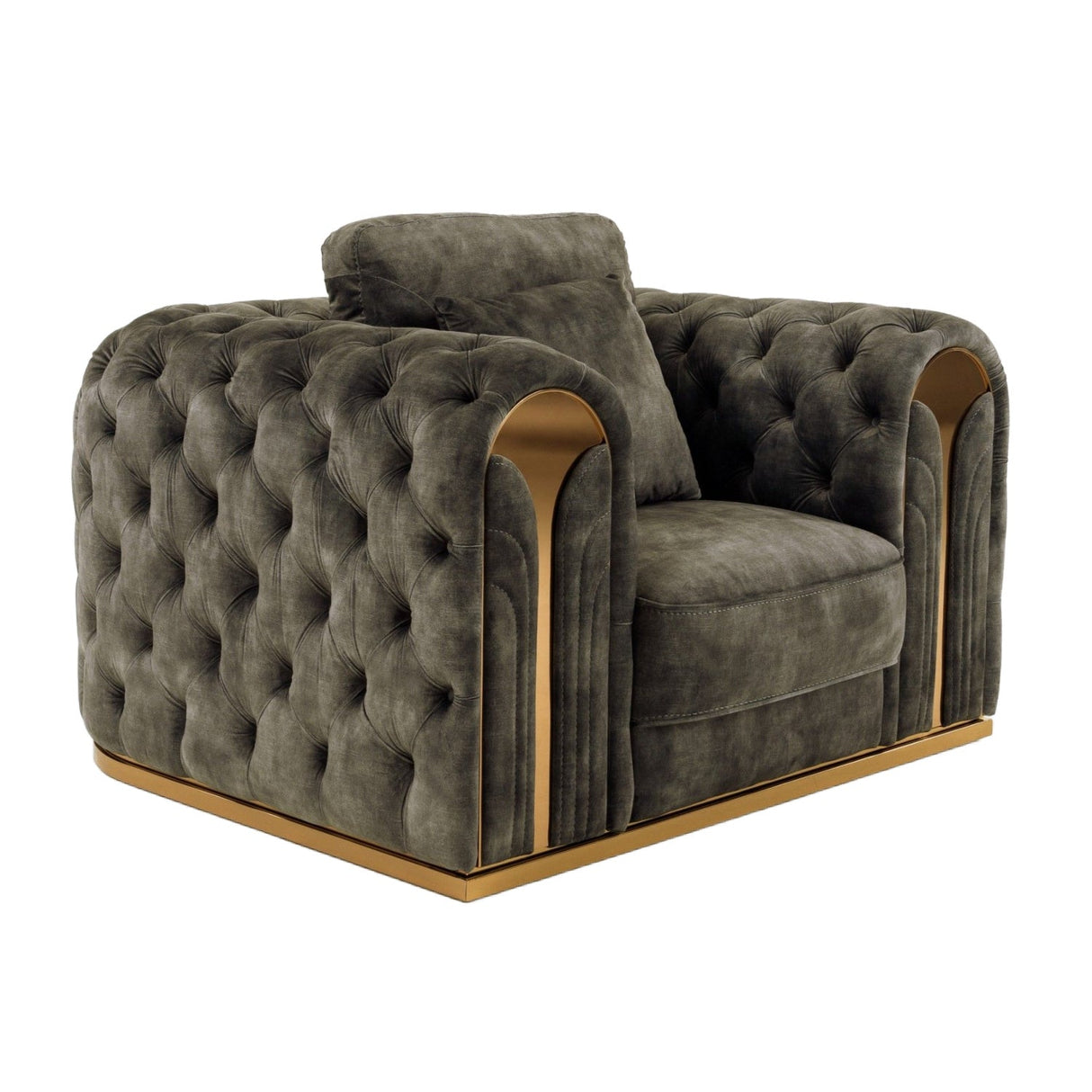 Gray Velvet Tufted Lounge Chair – Dosie – front view