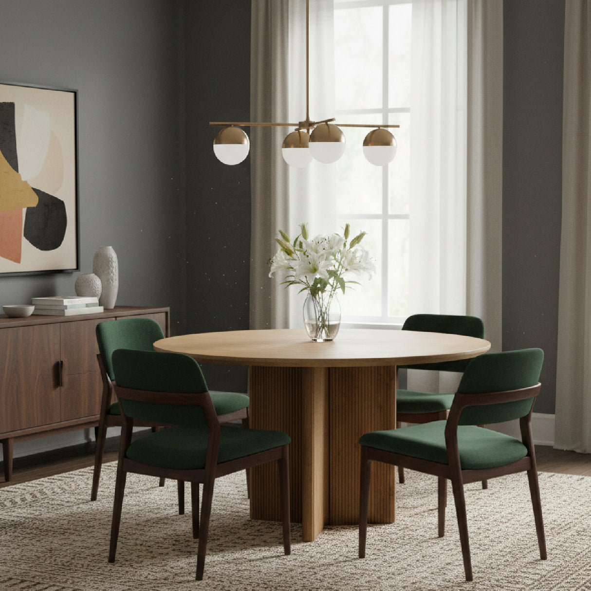 Ribbed Wood Base Dining Table – Pawnee – angled view