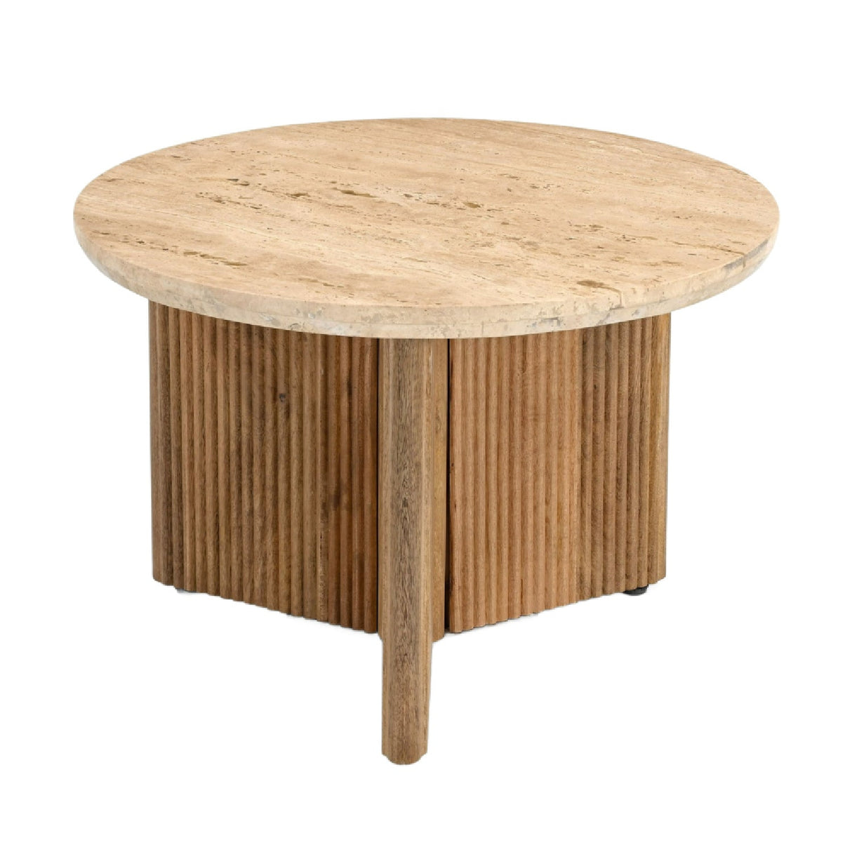 Ribbed Wood Base End Table – Pawnee – side view