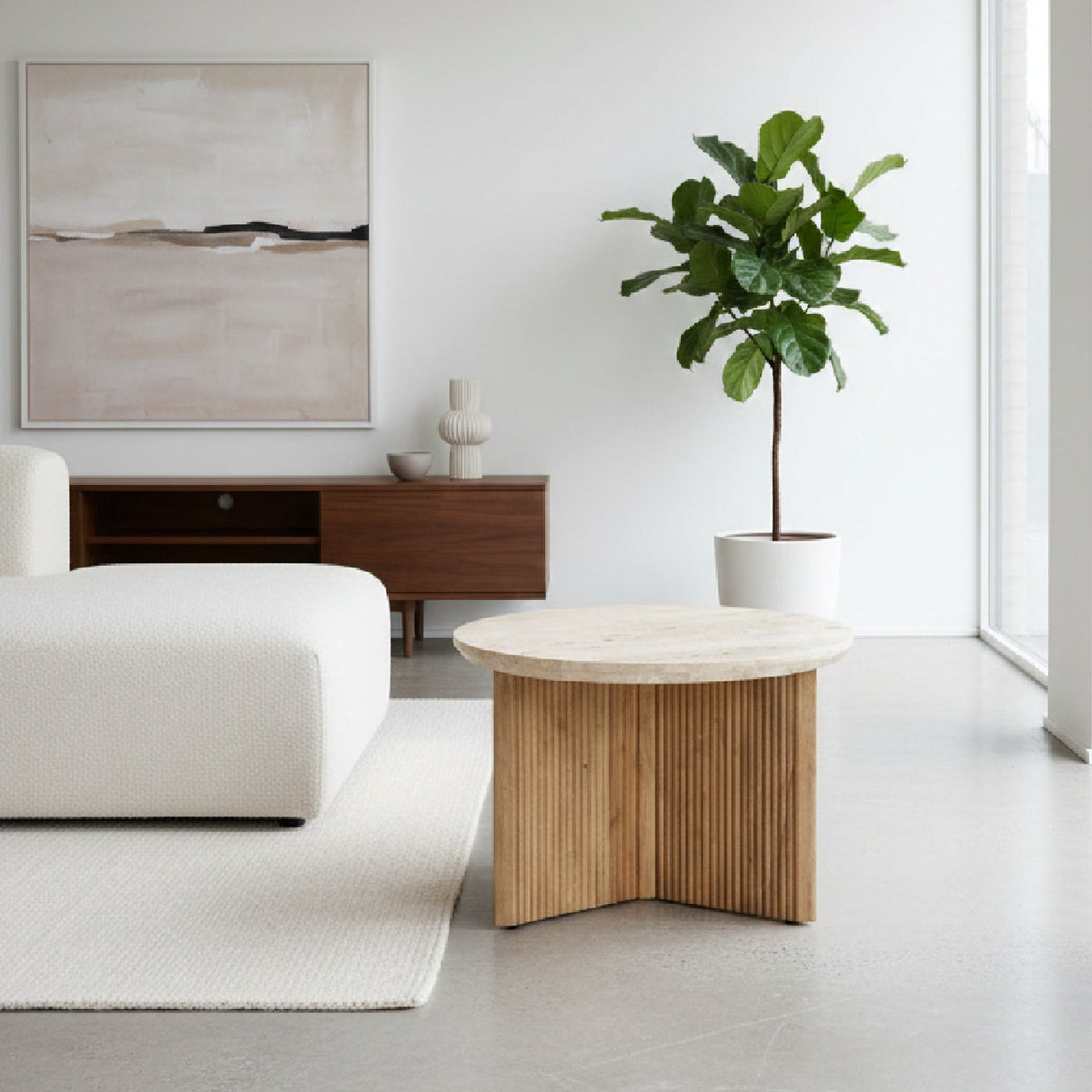Ribbed Wood Base End Table – Pawnee – angled view