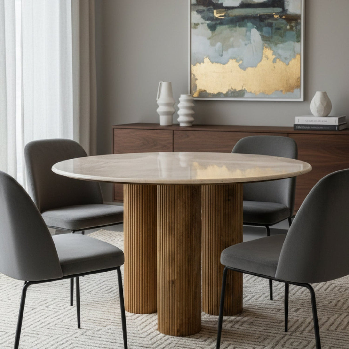 Marble Round Dining Table S – Hayden – angled view