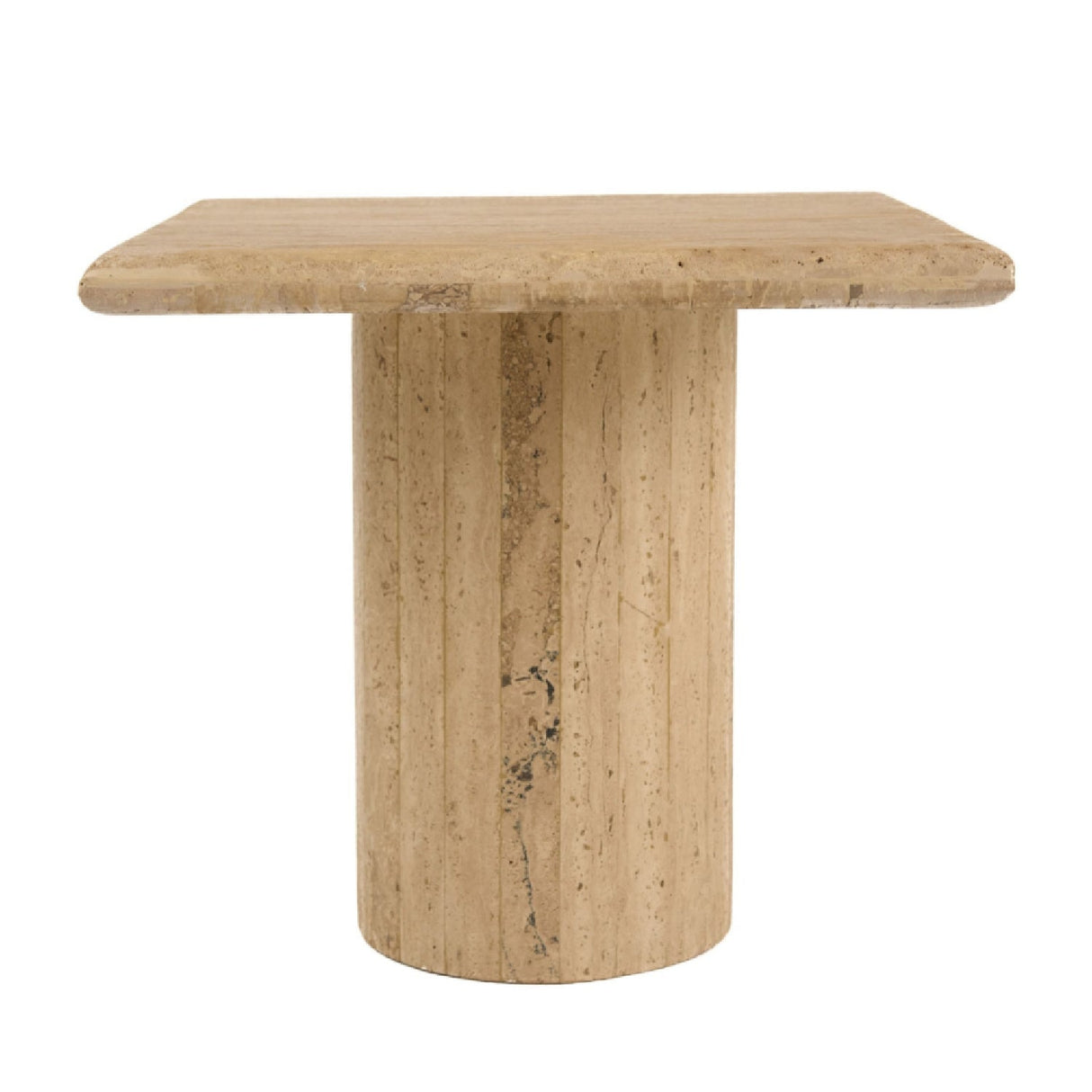 Travertine Square Tall End Table – Fletcher – front view