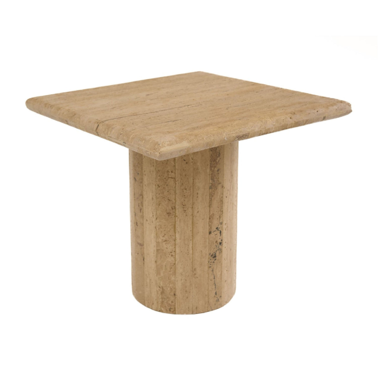 Travertine Square Tall End Table – Fletcher – side view