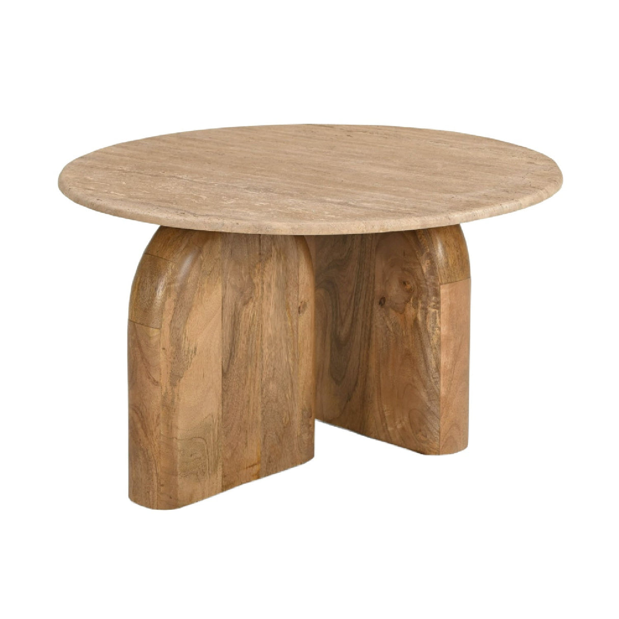 Round Travertine Marble End Table – Kellison – side view