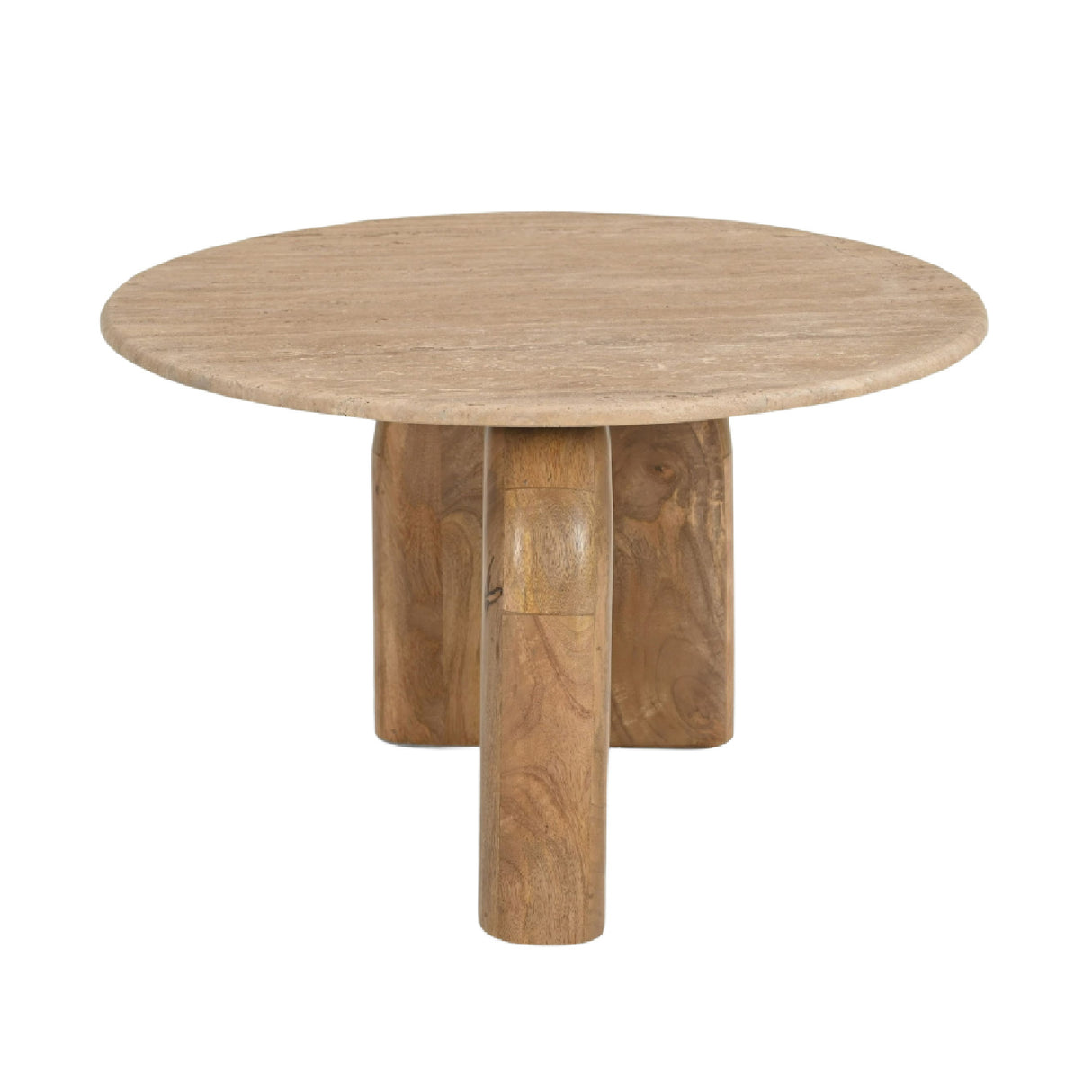 Round Travertine Marble End Table – Kellison – rear view