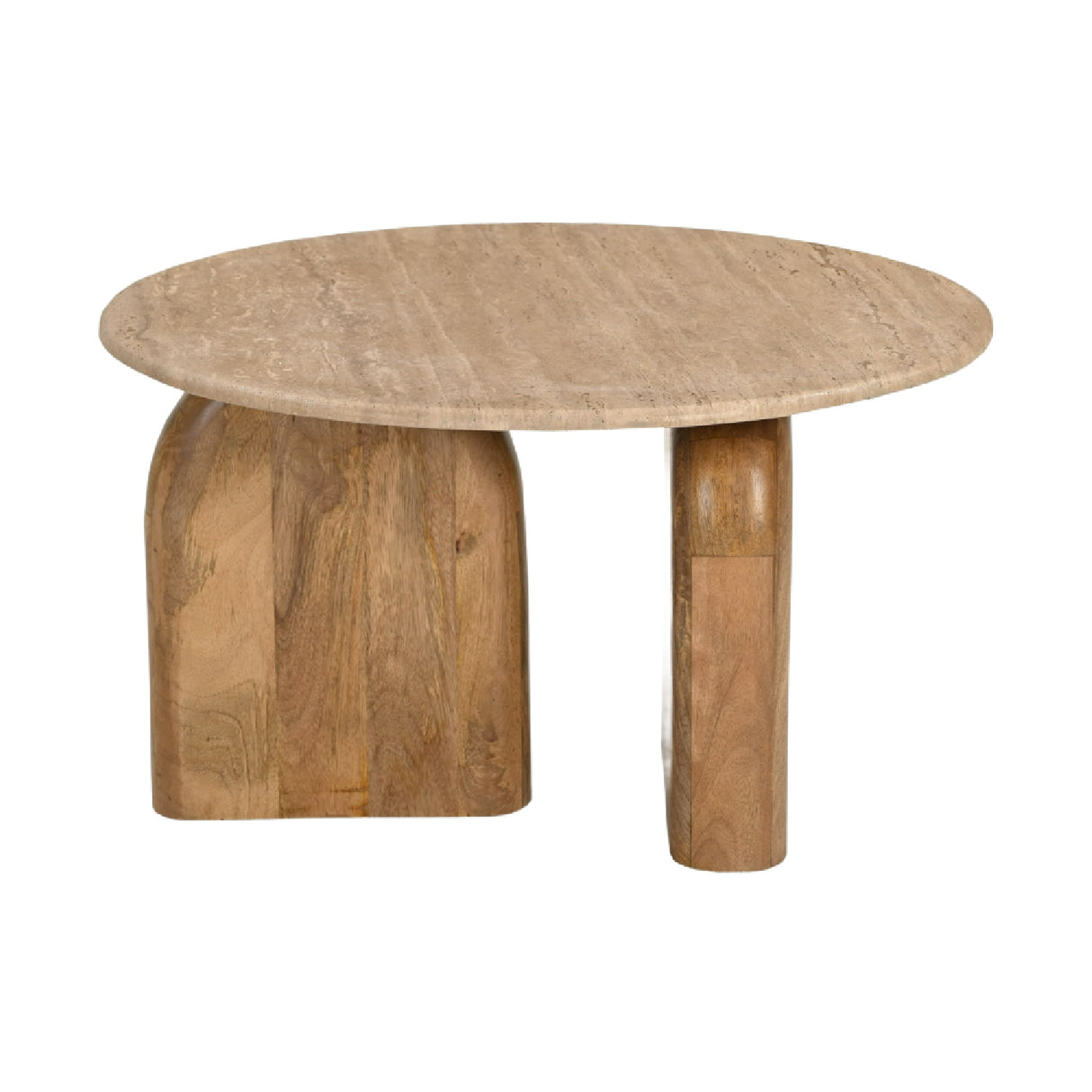 Round Travertine Marble End Table – Kellison – front view