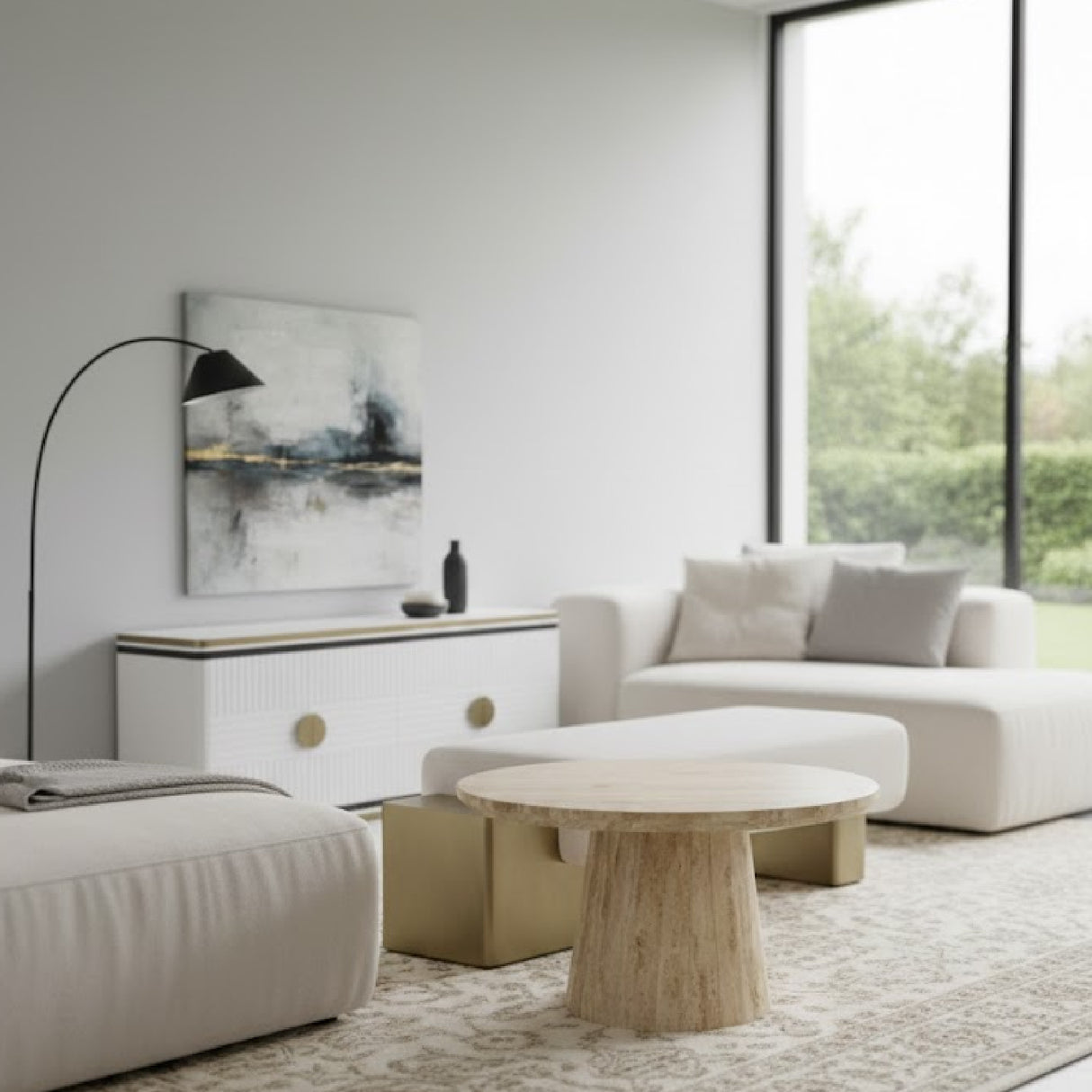 Travertine Marble Round Coffee Table | OROA Modern Velma | Oroa.com