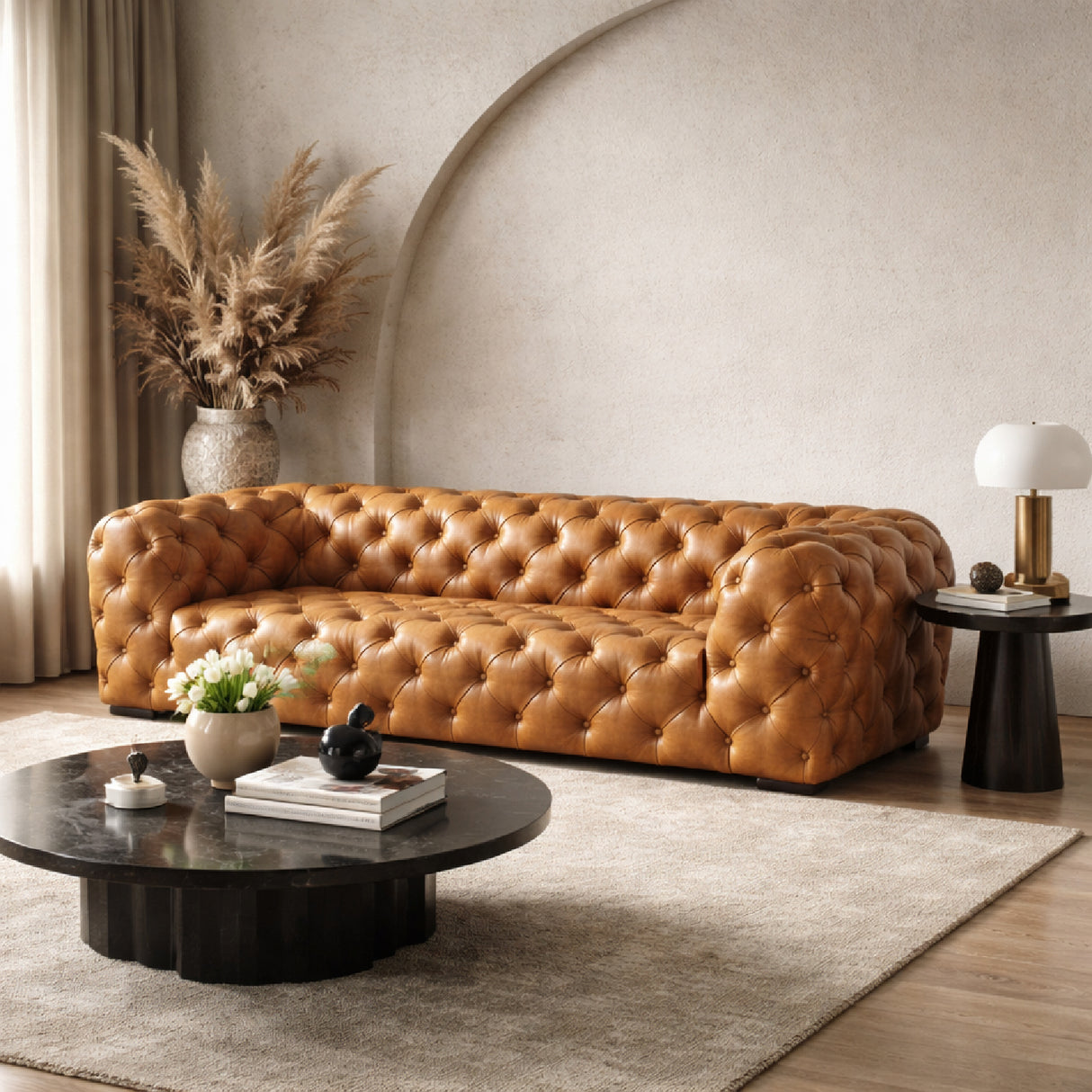 Tufted Italian Leather Sofa – Dexter – angled view