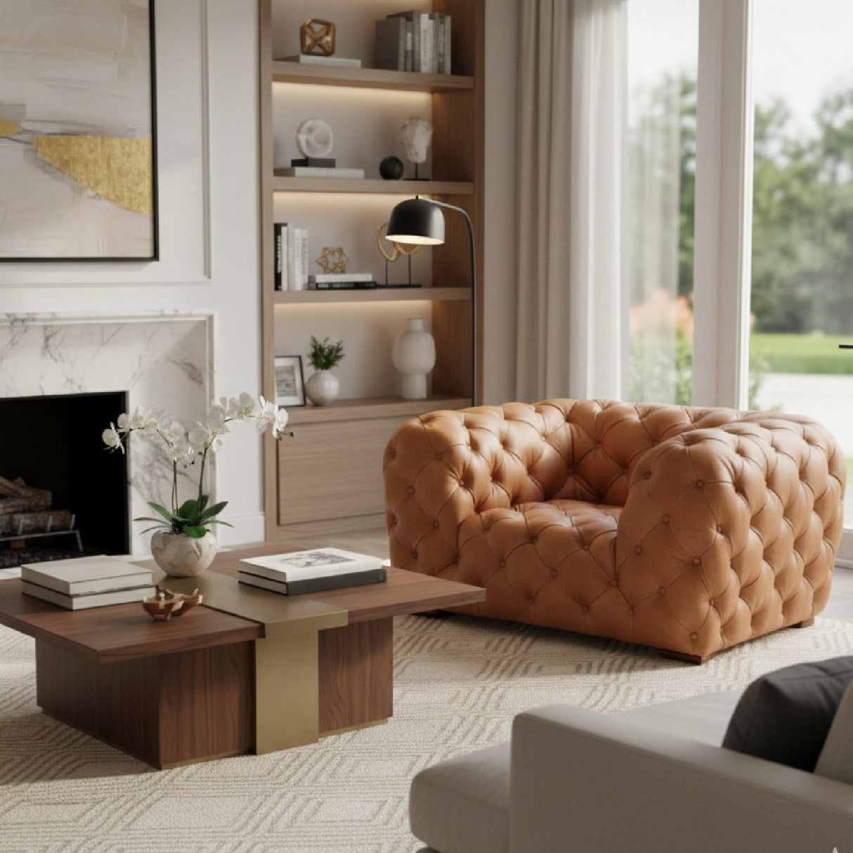 Tufted Italian Leather Lounge Chair – Dexter – angled view