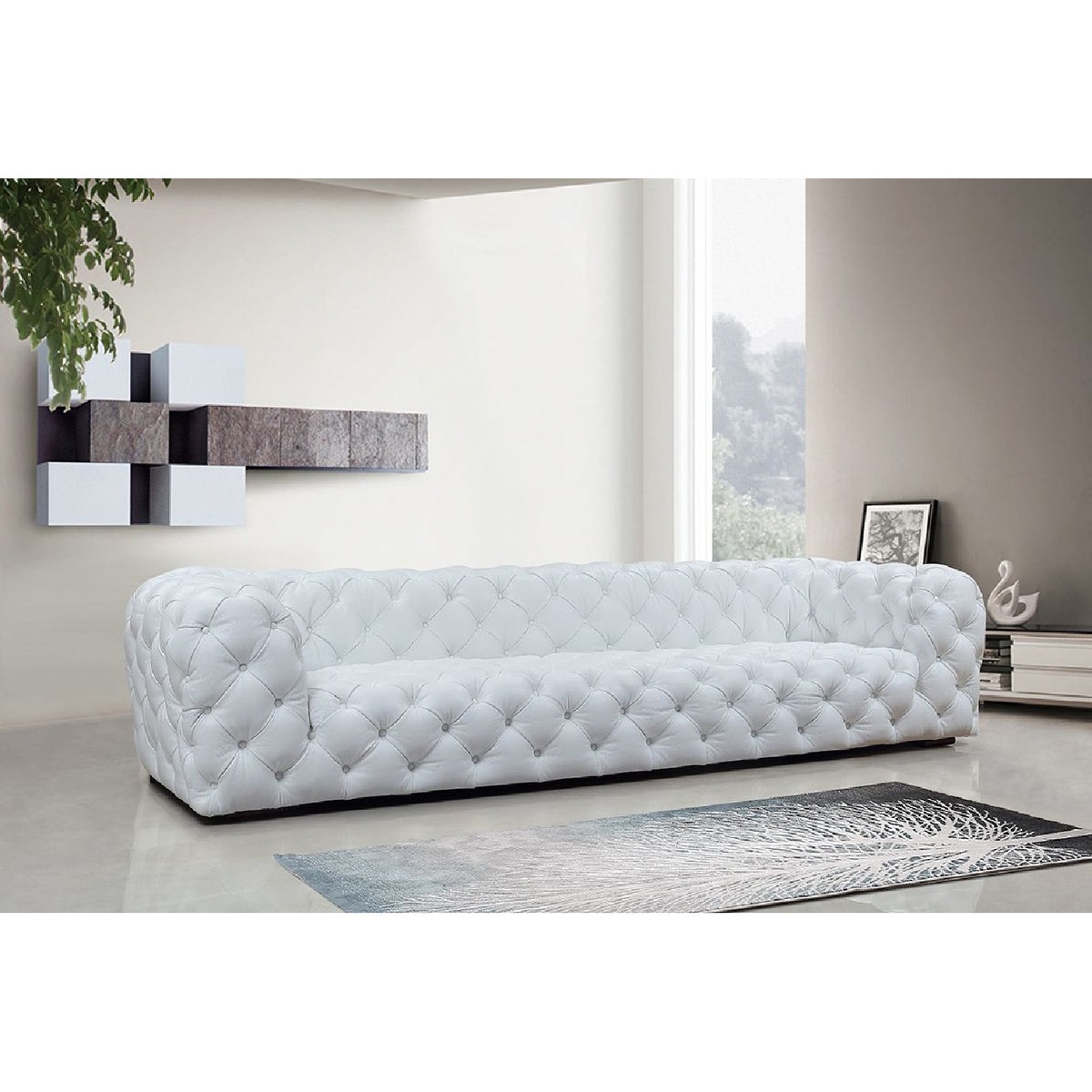 Tufted White Leather Sofa | OROA Modern Dexter