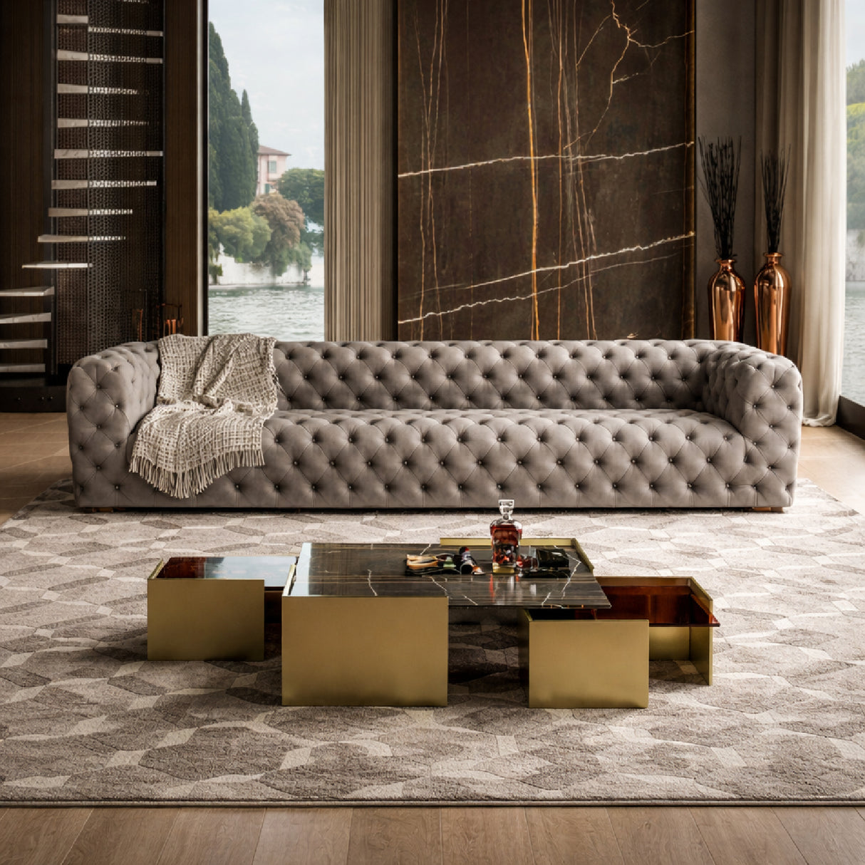 Gray Nubuck Leather 4-Seater Sofa | Oroa.com