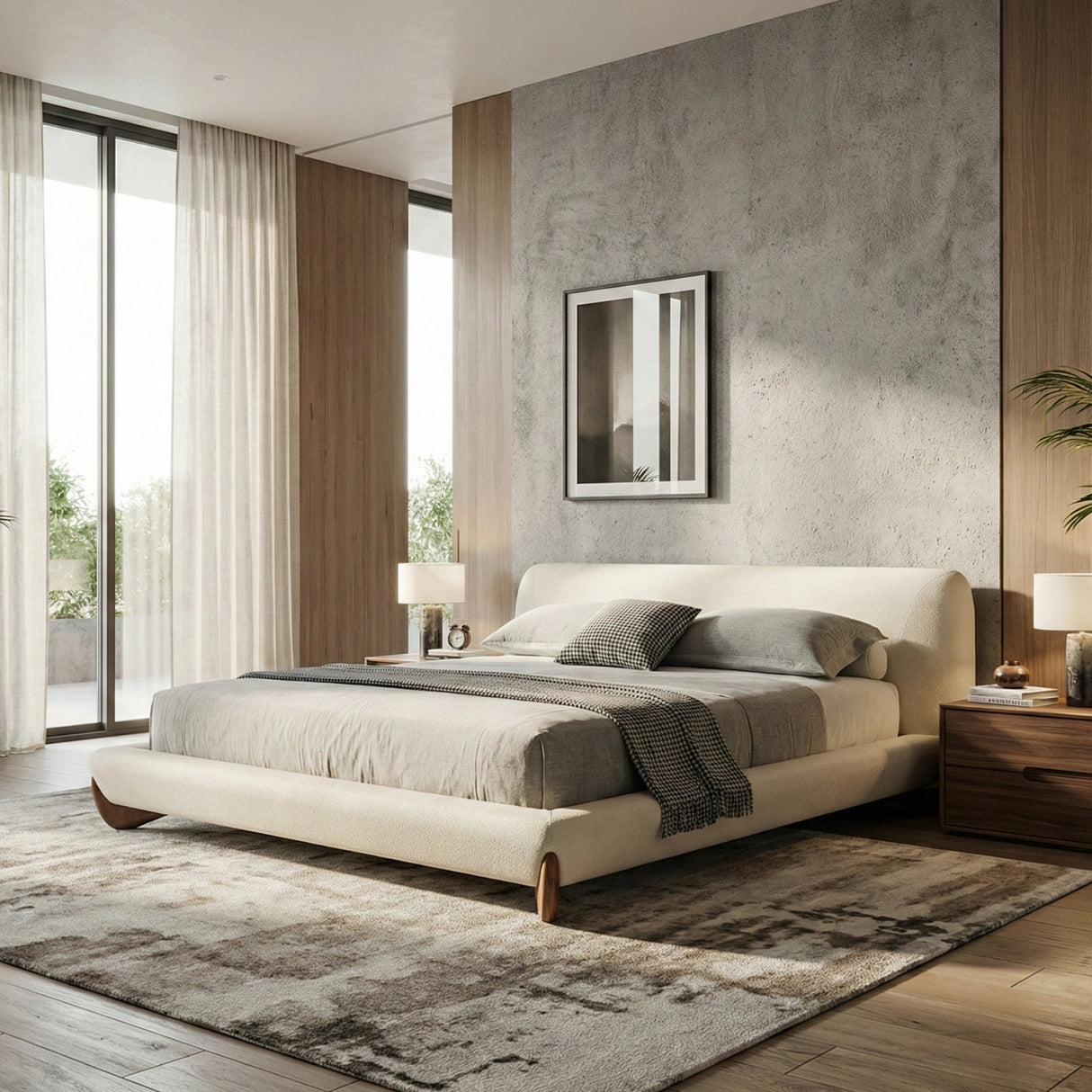 Cream Fabric Bed – Fleury – angled view