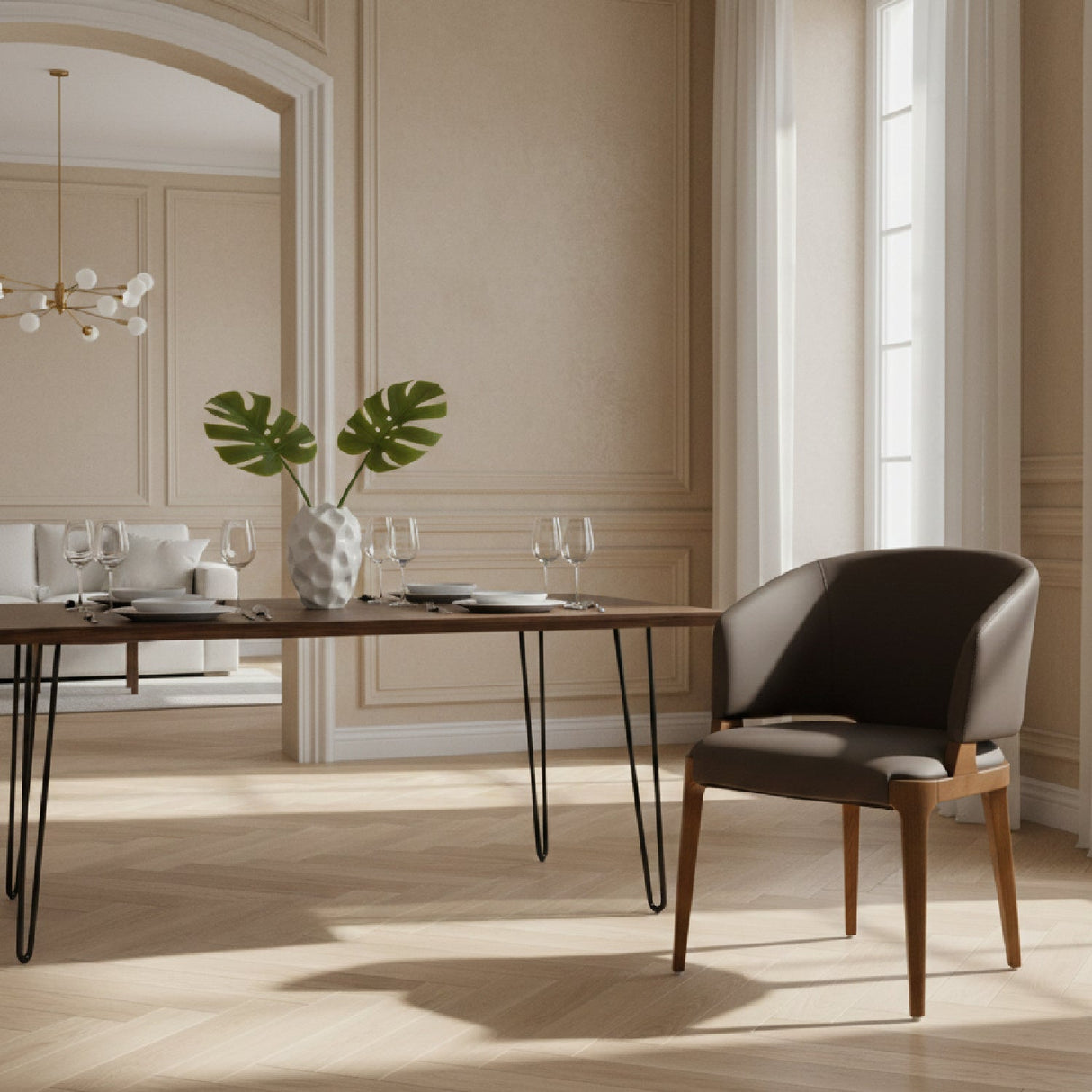 Brown Vegan Leather Dining Chair – Baskin – angled view