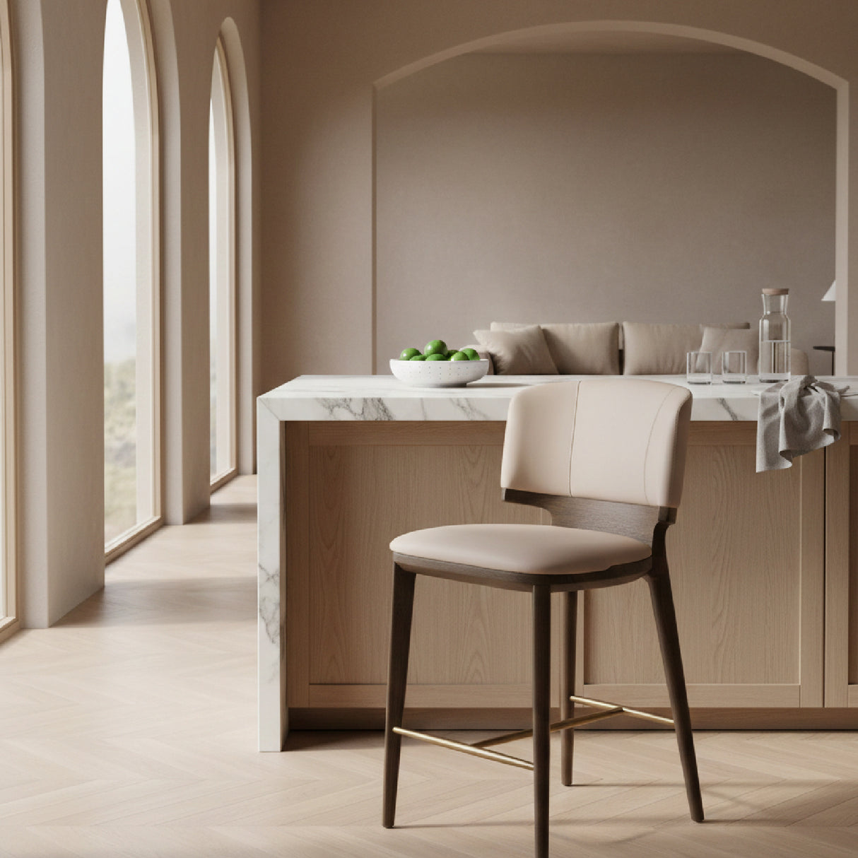Beige Vegan Leather Counter Chair | Oroa.com