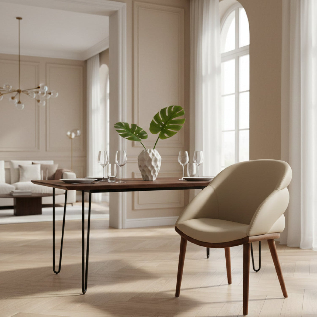 Beige Vegan Leather Dining Chair – Michael – angled view