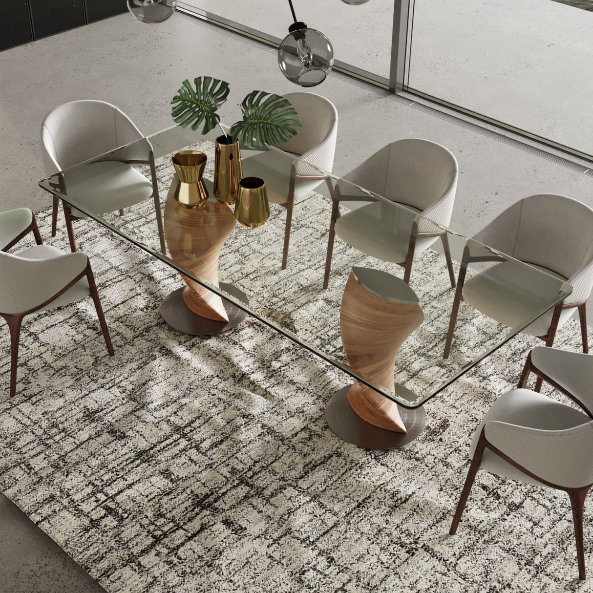 Twisted Wood Base Dining Table – Cleveland – angled view