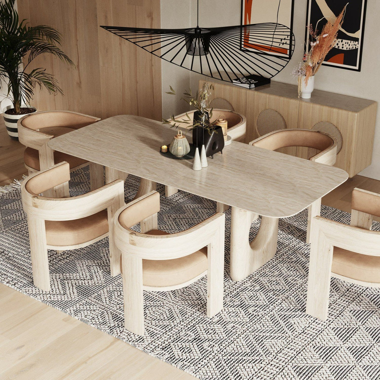Beige Marble Dining Table | OROA Modern Osaka