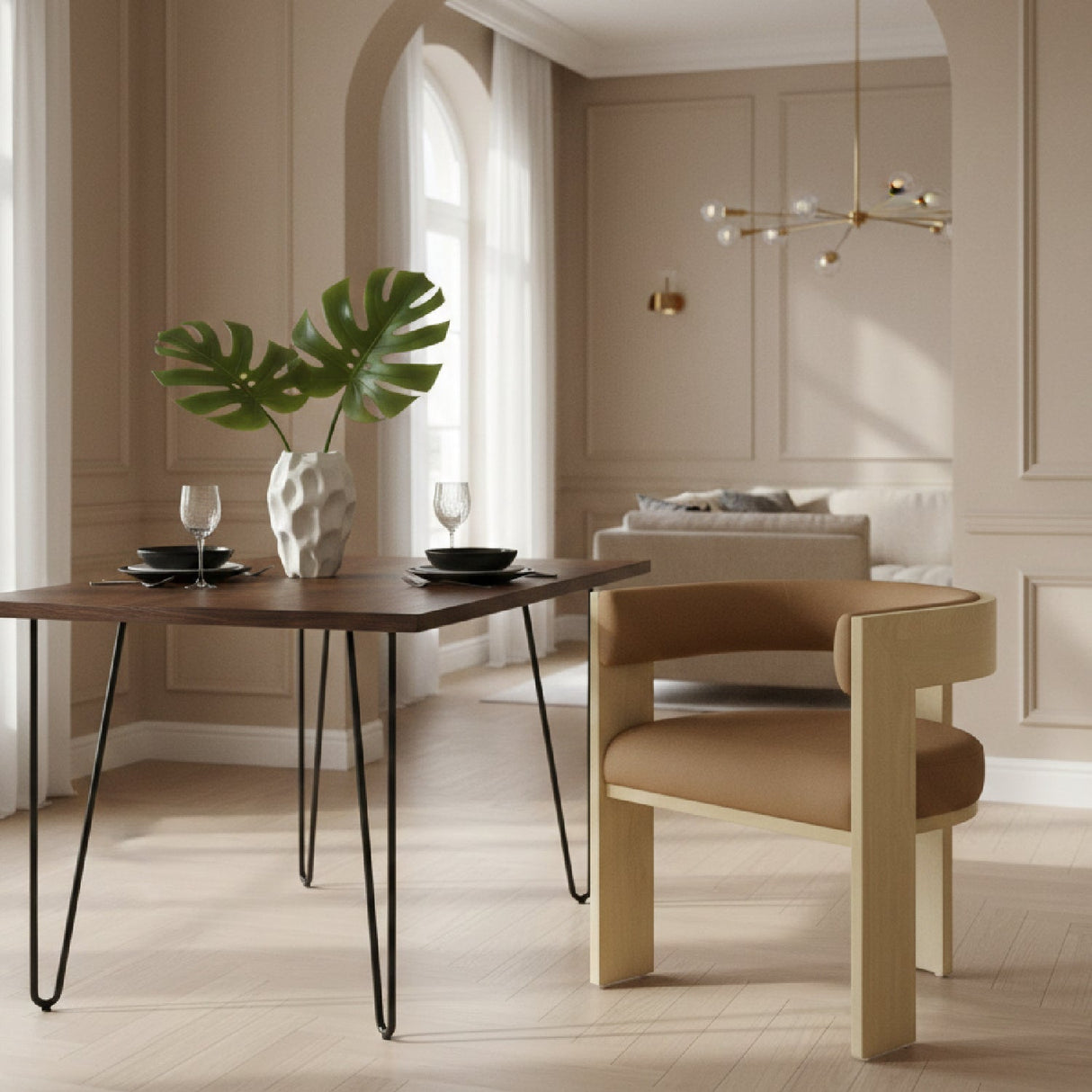 Natural Ash Curved Dining Chair – Osaka – angled view