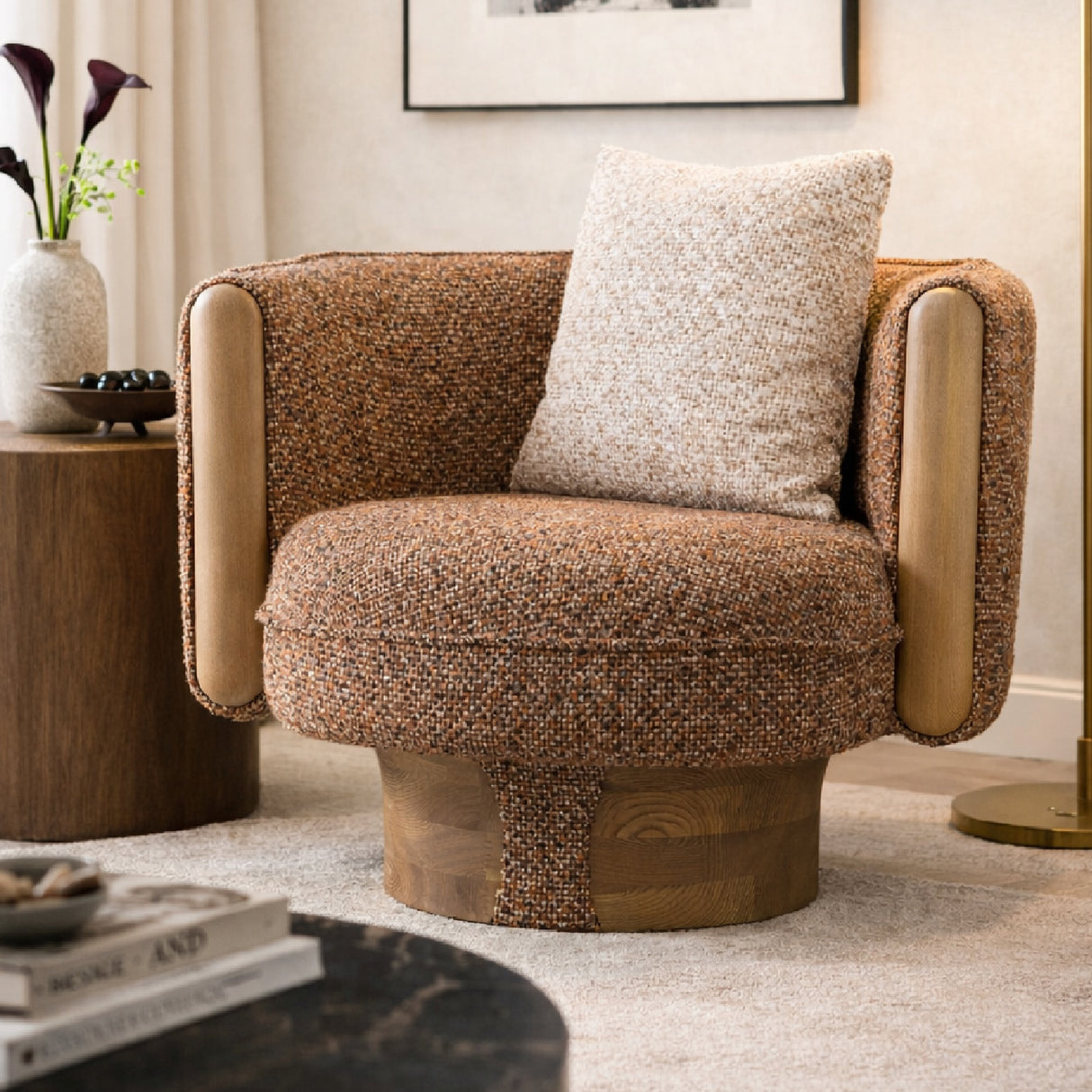 Multicolored Boucle Accent Chair – Raywood – angled view