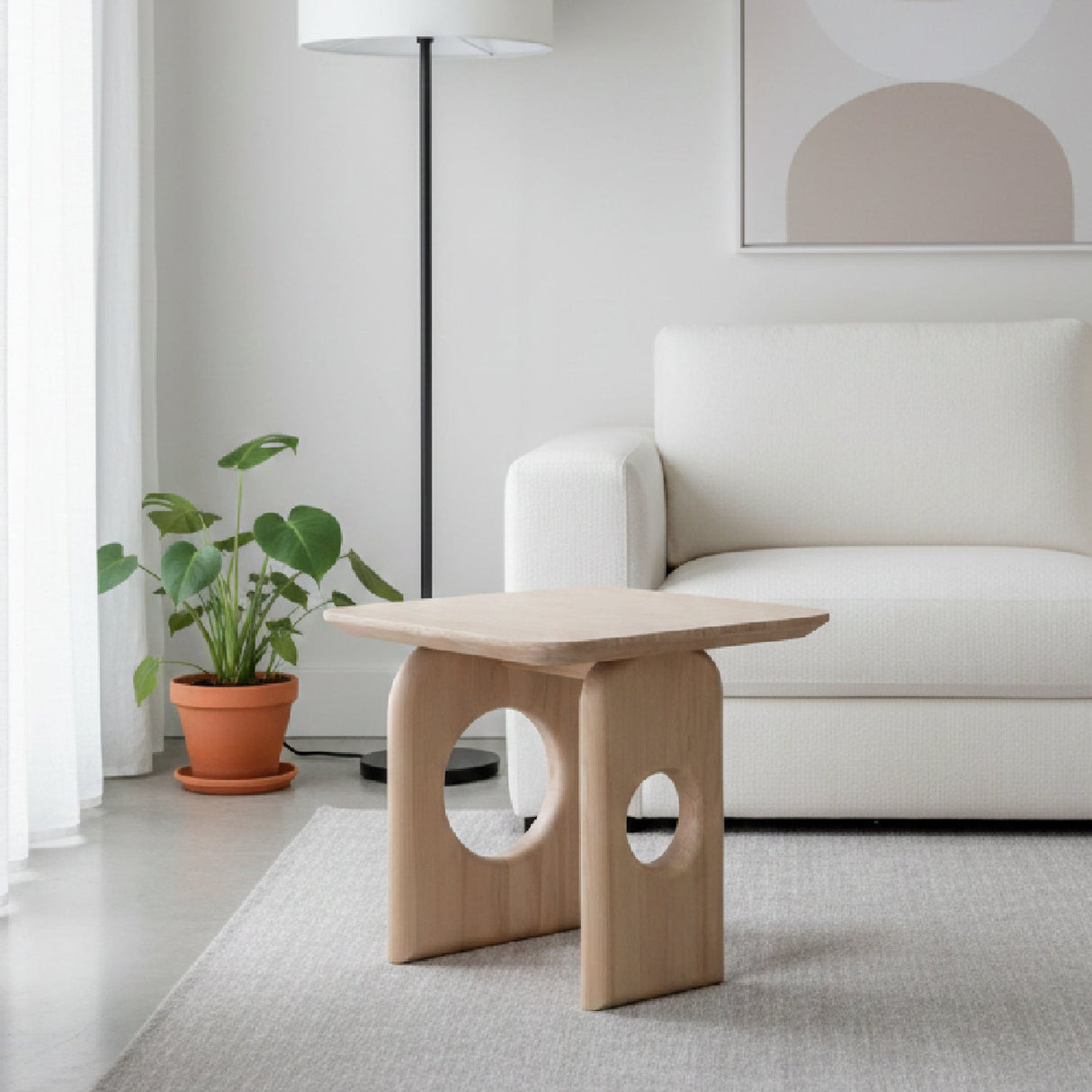 Beige Marble End Table – Osaka – angled view