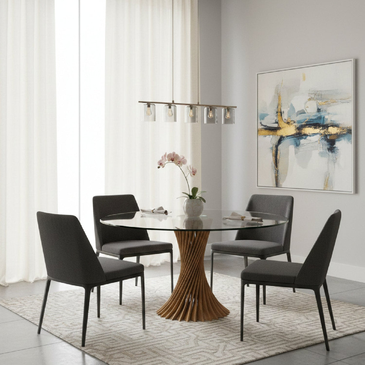 Twisted Wooden Base Dining Table – Ocasio – angled view