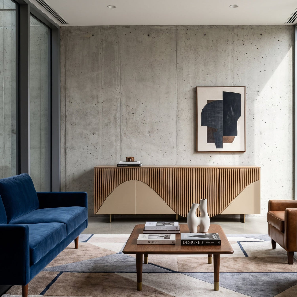 Modern European furniture - Wooden Wavy-Fluted Sideboard - www.oroa.com