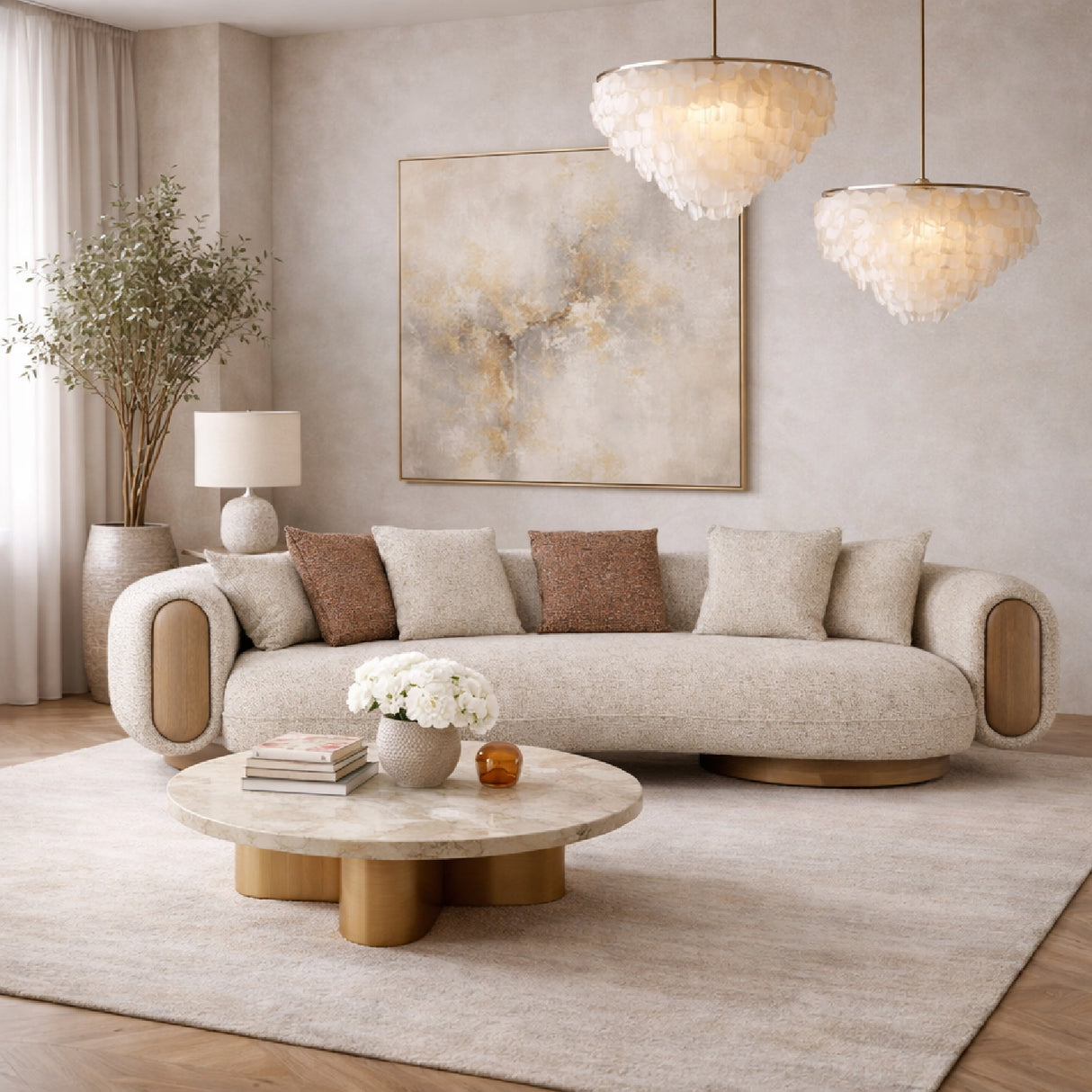 Multicolored Boucle Sofa – Raywood – angled view