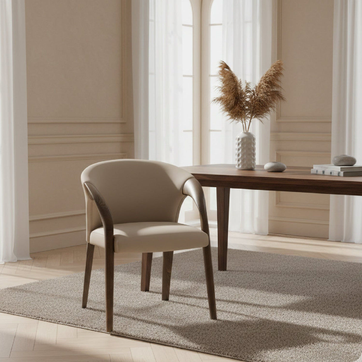 Vegan Leather Curved Dining Chair – Wynetta – angled view