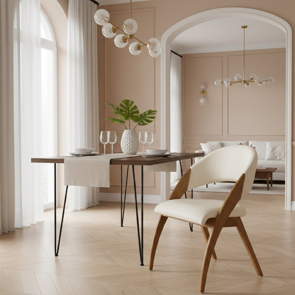 Ash Framed Cream Dining Chair – Lucas – angled view
