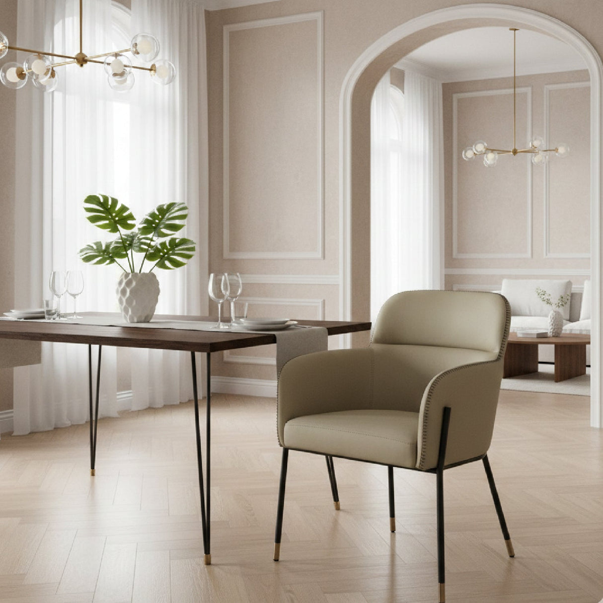 Gray Vegan Leather Dining Armchair – Brady – angled view