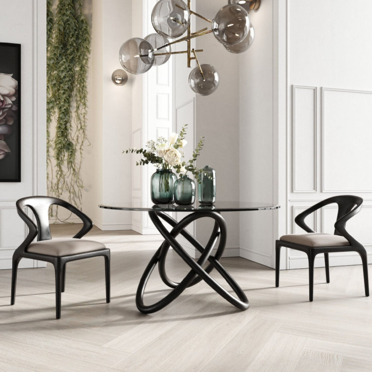 Intertwined Black Base Dining Table – Mason – angled view