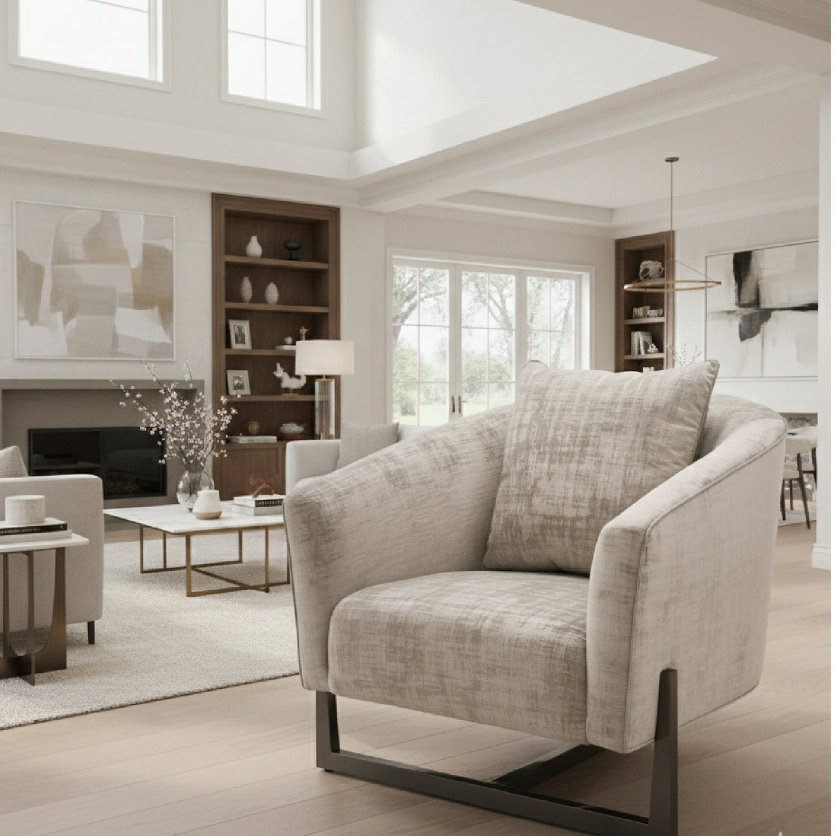 Bronze Cross Base Accent Chair – Forbis – angled view